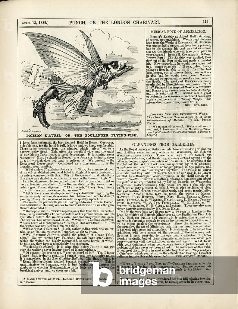 Illustration of Sambourne (1844-1910) in Punch, 1889-4-13 - April Fish, English language, Foreign press - Baker Georges (1837-1891), Fish - Animalisation