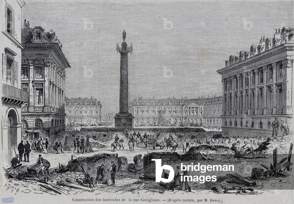 The Commune. 1871: construction of the barricades on the street of Castiglione