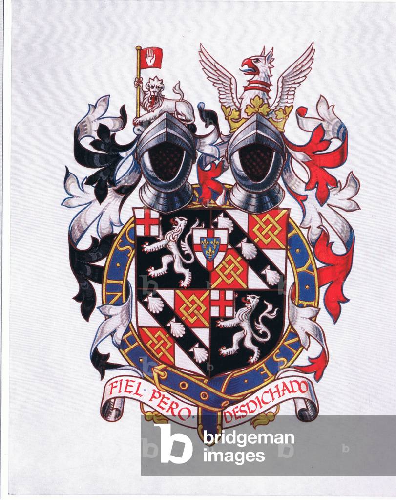 The arms of Winston Churchill, Knight of the Garter, from Winston Churchill published by Illustrated London News pub.1954 (colour litho)