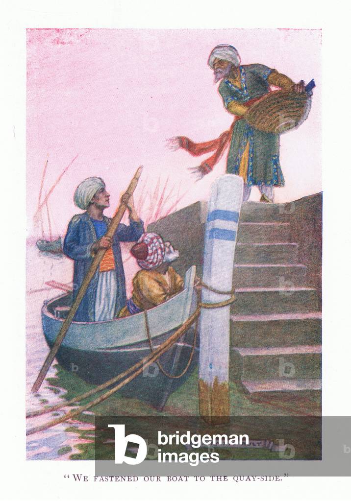 We fastened our boat to the quayside, 1928 (colour litho)