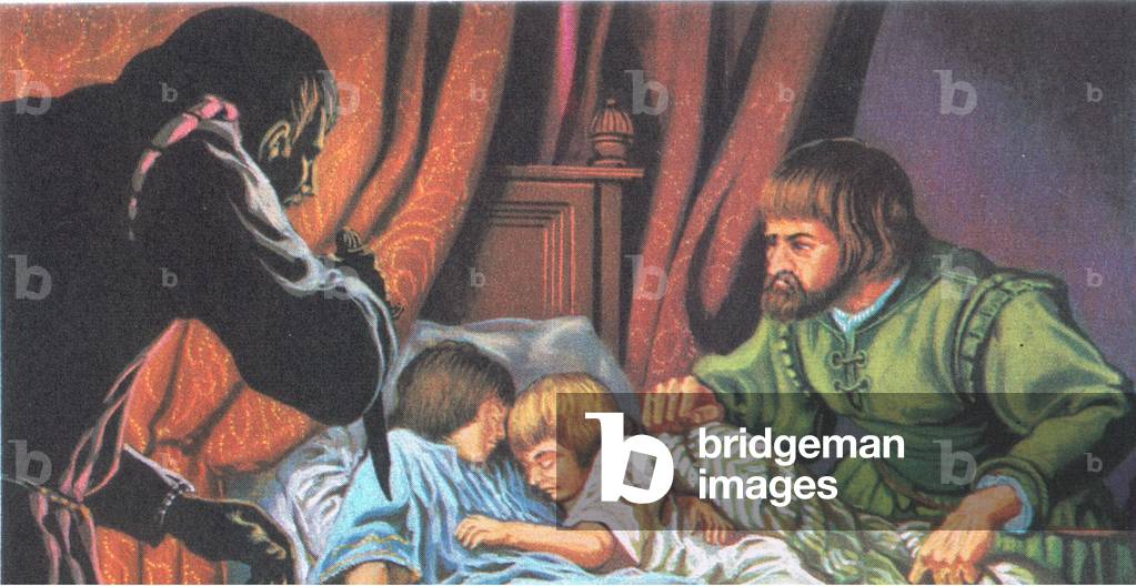 The two princes in the Tower, from Knowledge Magazine, 1963 (colour litho)