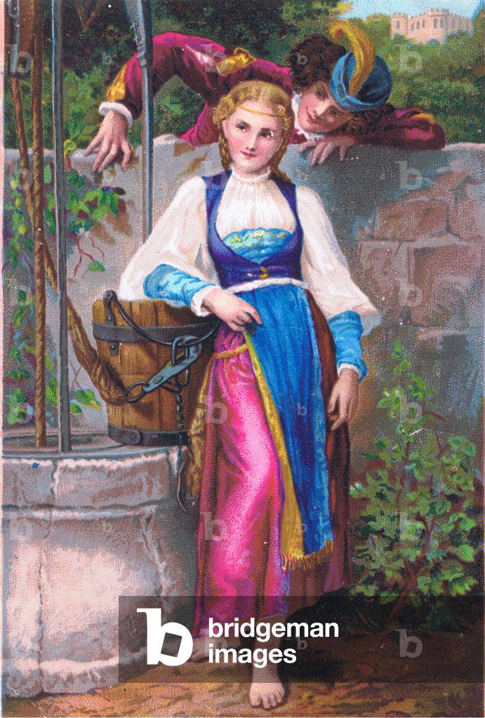 The talking well, illustration from American trade cards c.1940's (colour litho)