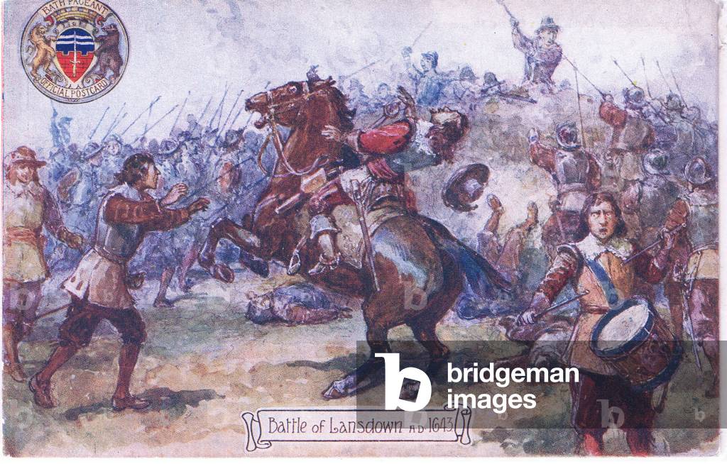 Battle of Lansdown AD 1643, illustration from Postcards: Bath Historical Pageant c.1940 (colour litho)