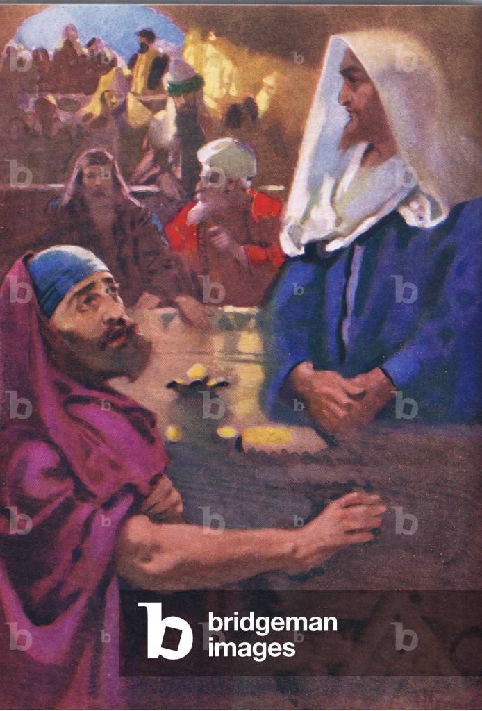 Jesus rebukes the scribes and the Pharisees, illustration from New Testament Stories published by Blackie & So Limited, c.1950 (colour litho)
