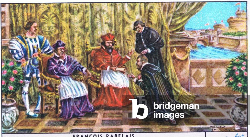 Rabelais in Rome, illustration from Liebig Trade cards Francois Rabelais, 1930's (colour litho)