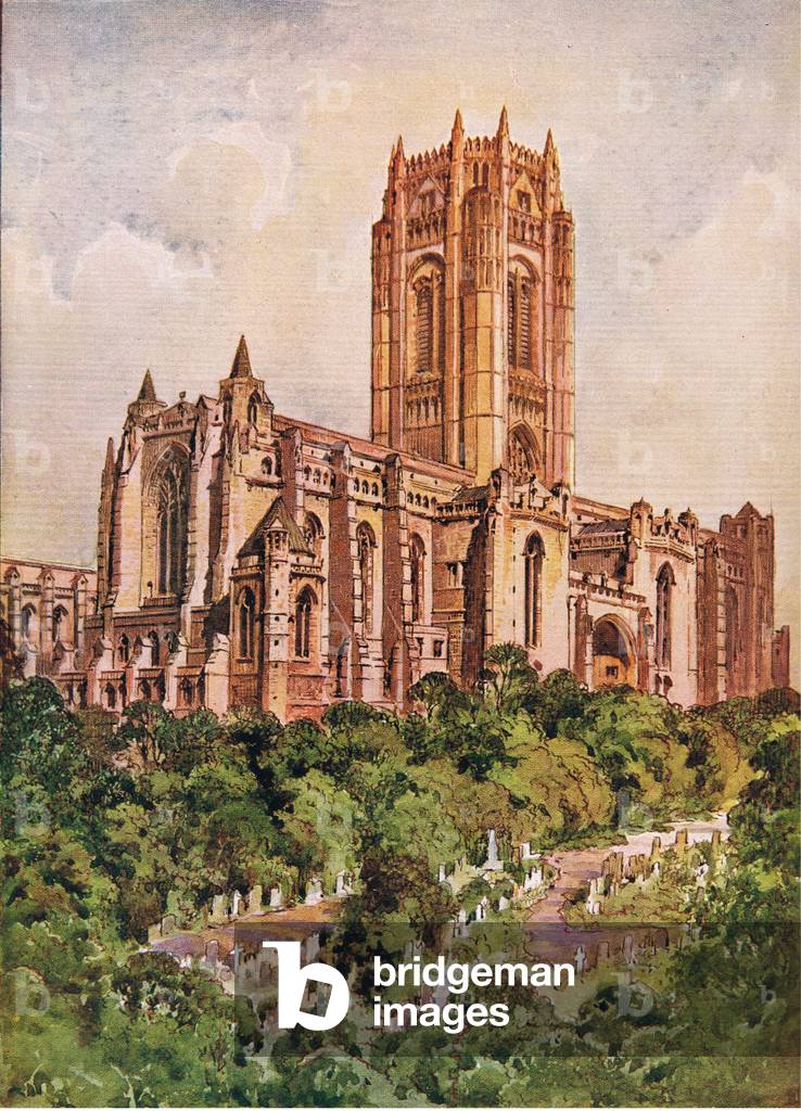Liverpool Cathedral, Newnes Pictorial Knowledge Volume 7, 1950's (colour litho)