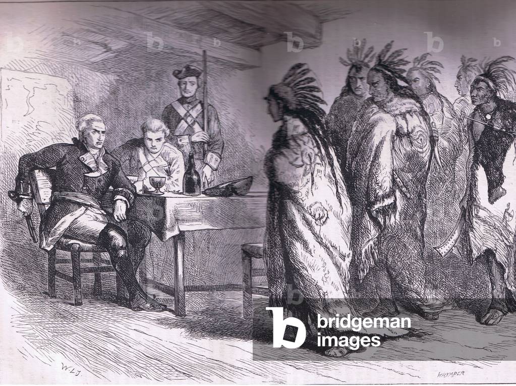Visit of Pontiac and the Indians to Major Gladwin 1763, illustration from Cassells History of the United States published by Cassell, Petter & Galpin, c.1900 (litho)