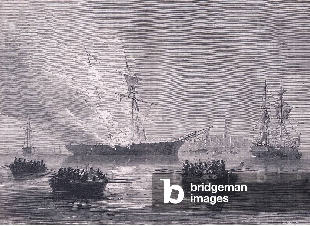 The burning of Gaspe, illustration from Cassells History of the United States published by Cassell, Petter & Galpin, c.1900 (litho)