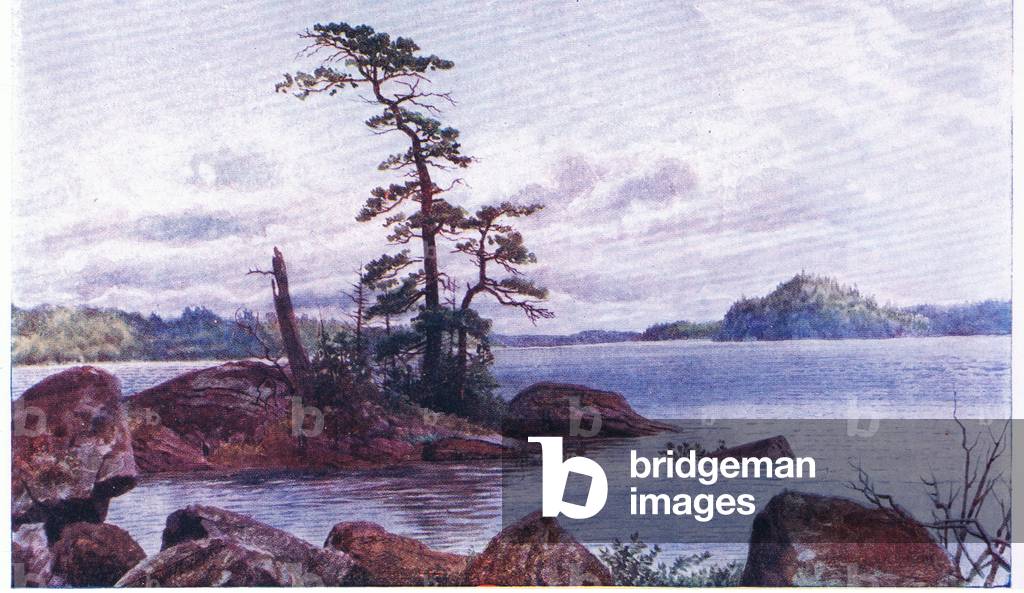 A Canadian lake (colour litho)