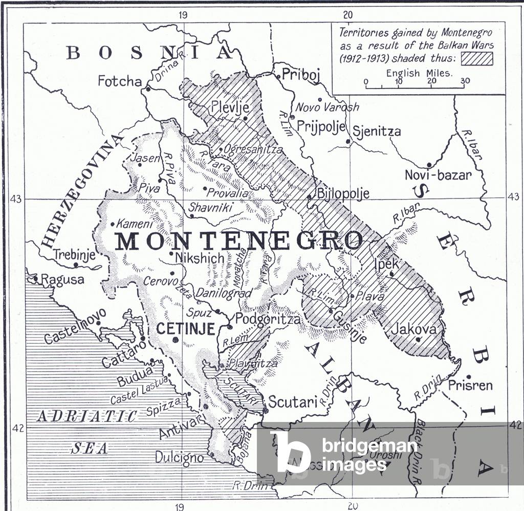 Map of Montenegro, from Hutchinson's History of the Nations (Volume 4) published by Hutchinson, c. 1920 (litho)