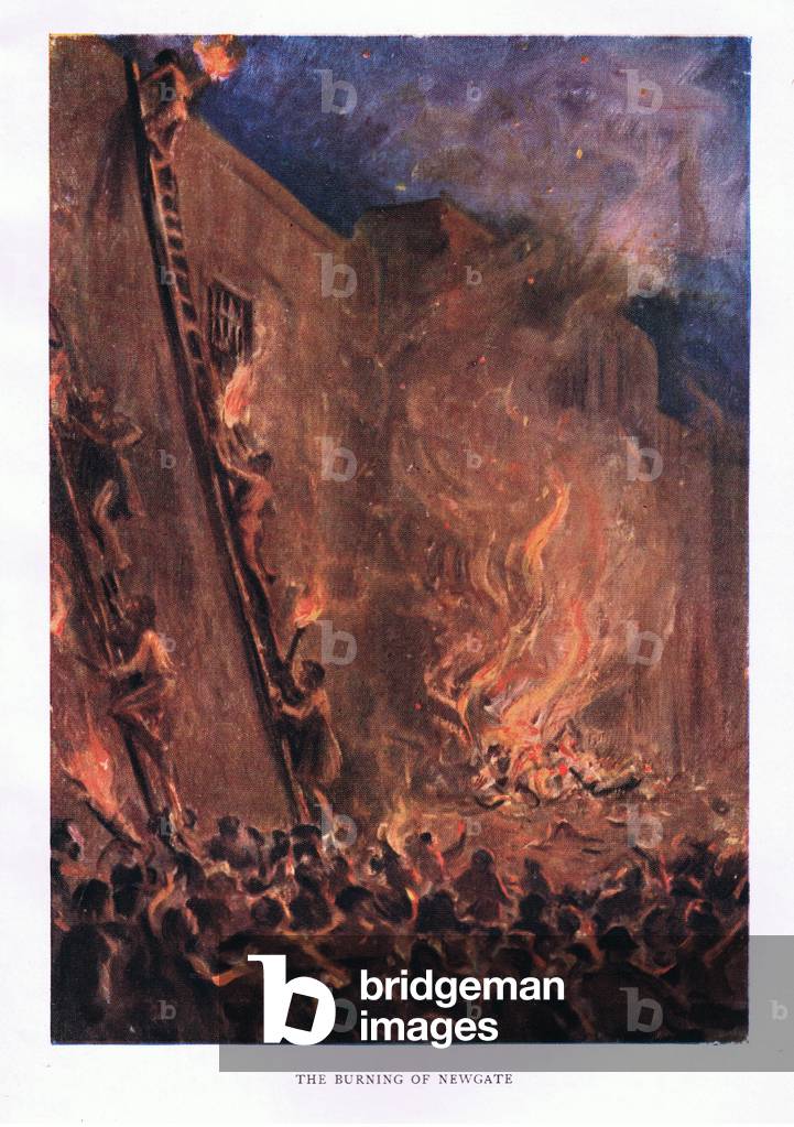 The burning of Newgate (colour litho)