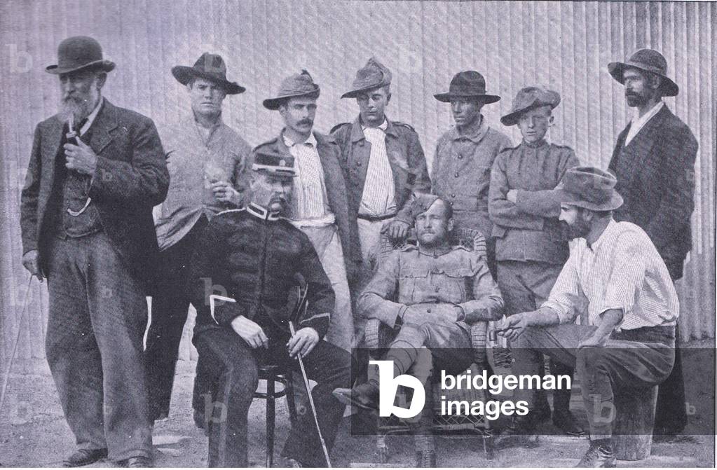 Prisoners in Pietersburg Gaol, Christmas, 1900, from After Pretoria: The Guerilla War published by Harmsworth Bros Limited, 1901 (b/w photo)
