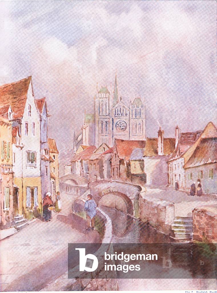 A view of Amiens, with the Cathedral in the distance, illustration from Hutchinson's Picuresque Europe Vol II published by Hutchinson & Co Ltd, c.1920 (colour litho)