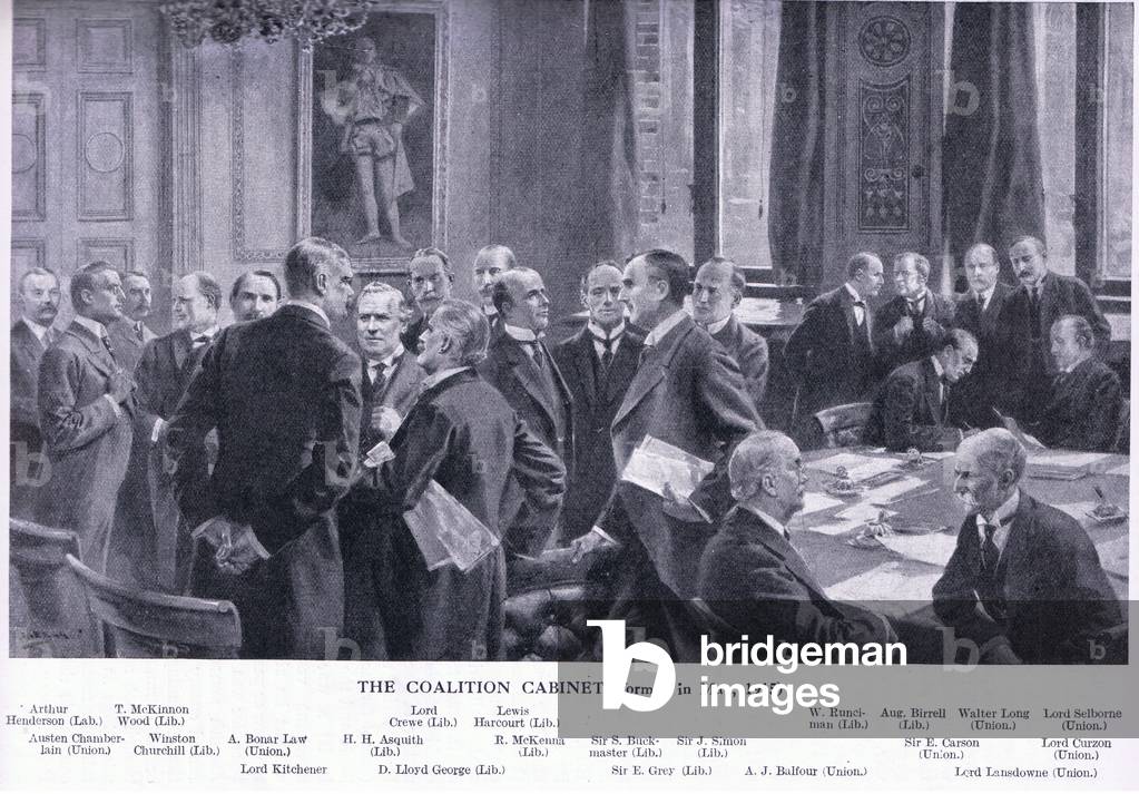 The Coalition Cabinet, May 1915, from Cassells History of the British People published by the Waverley Book Company Limited, c.1940 (litho)