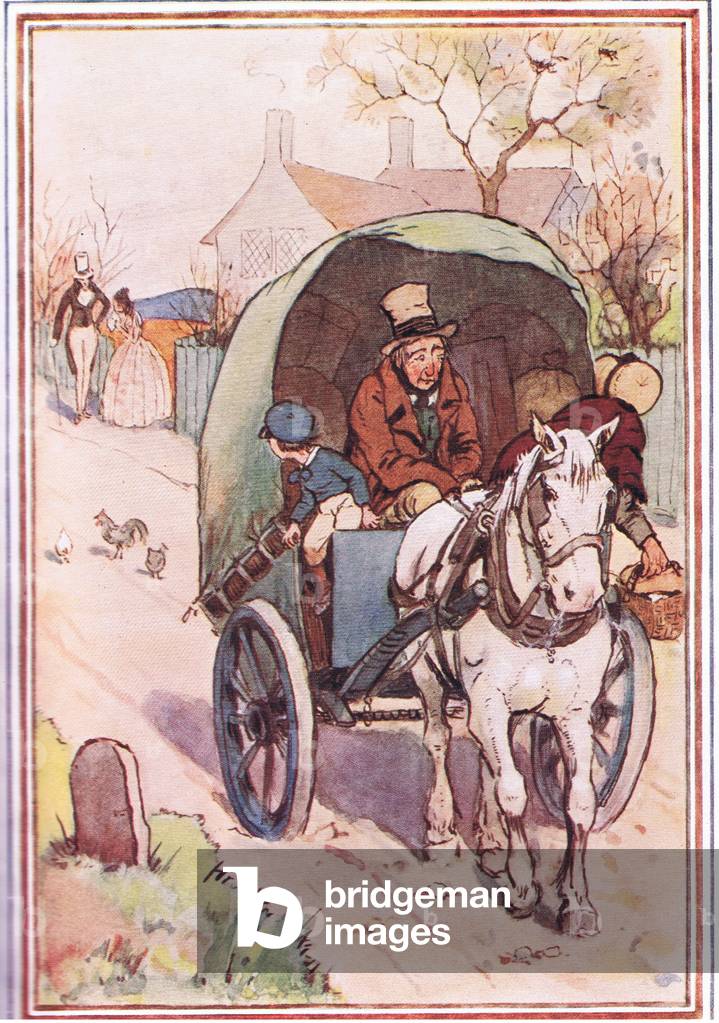 As they were moving away his mother ran out of the gate, illustration from'David Copperfield', 1914 (colour litho)