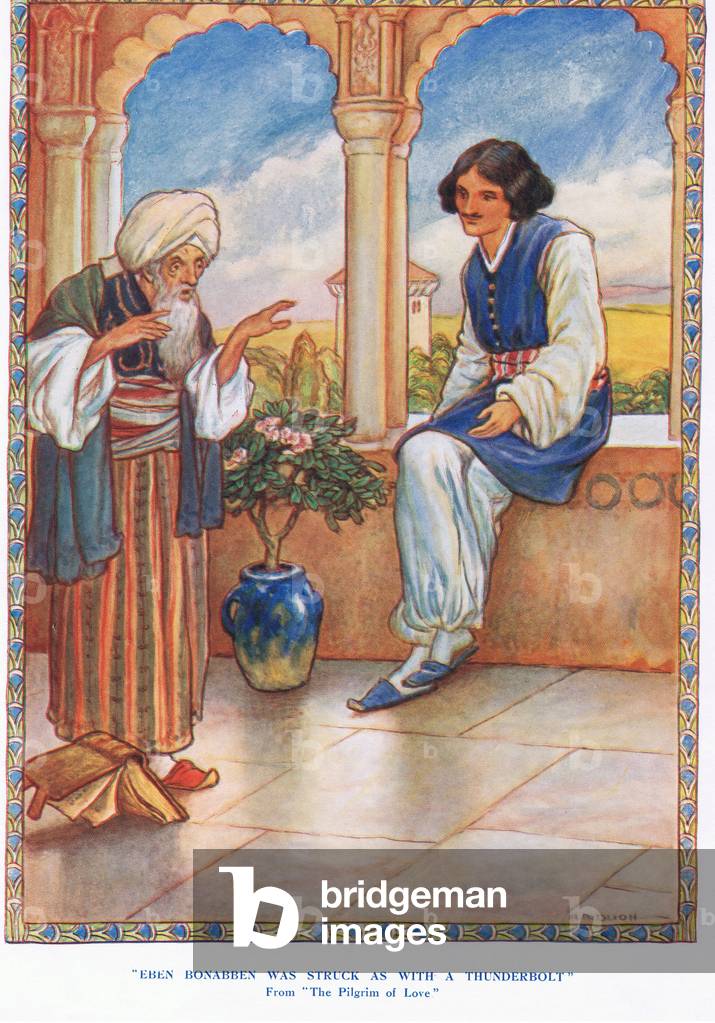 Eben Bonabben was struck as with a thunderbolt, illustration from 'Tales of the Alhambra' by Washington Irving (colour litho)