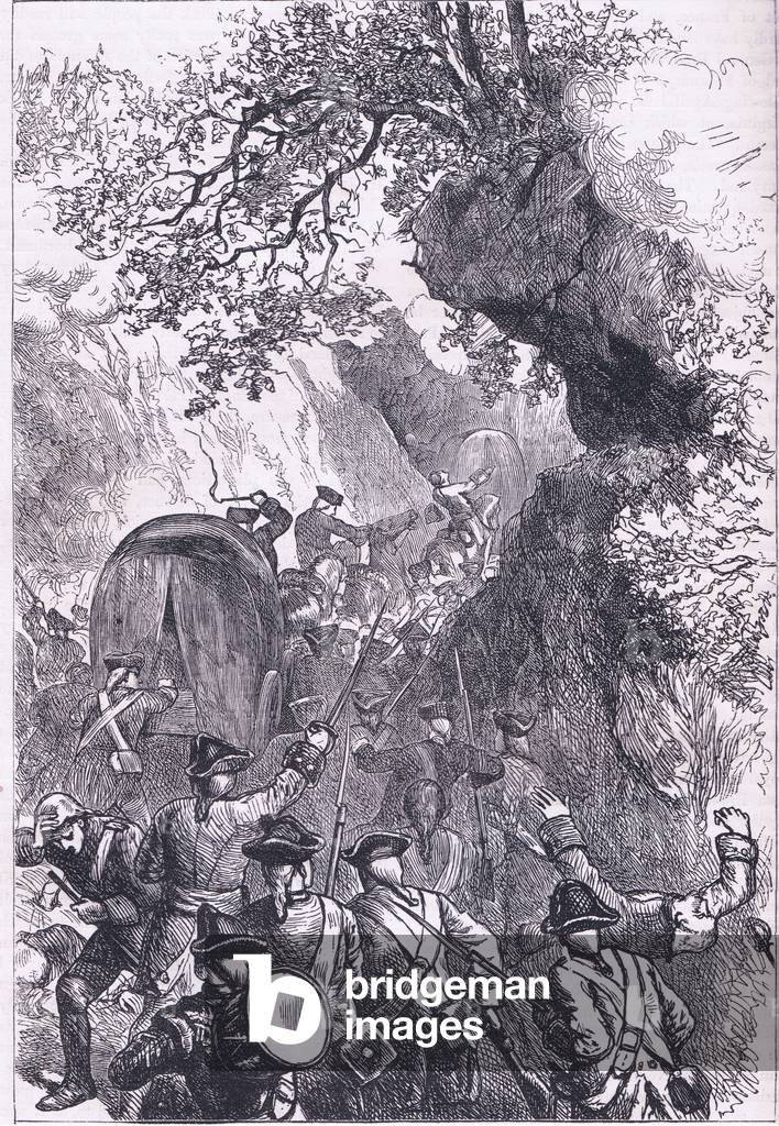 Braddock's forces surprised by an ambuscade 1755, illustration from History of the United States published by Cassell Pelter & Galpin, c.1890 (litho)