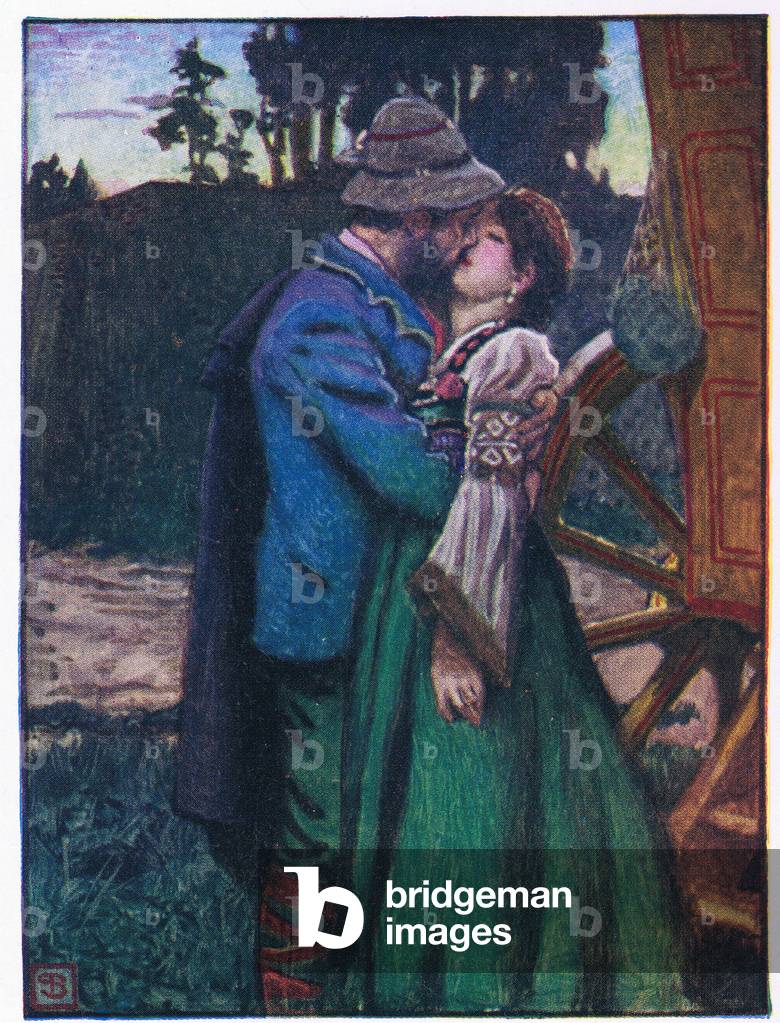 Nedda and her lover, illustration from Favourite Operas published by Thomas Nelson and Sons Ltd, c.1930 (colour litho)