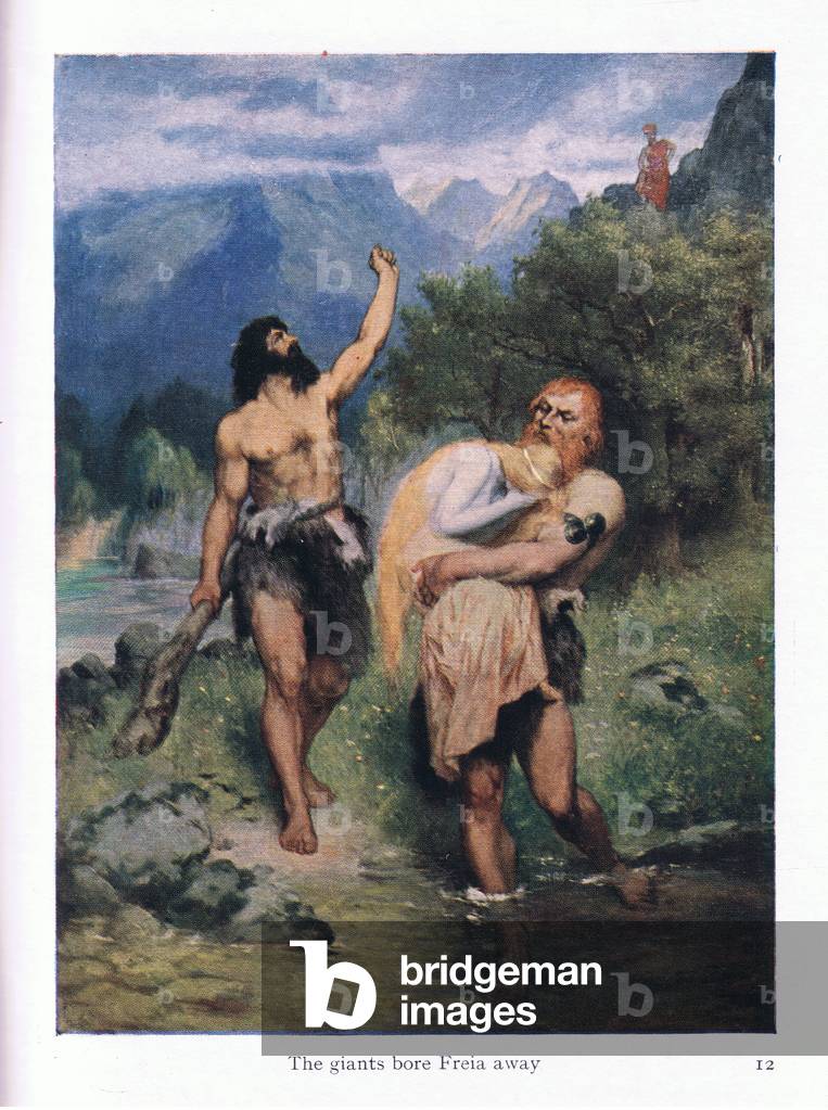 The giants bore Freia away, illustration from The Stories of Wagner's Operas pub. by George Harrap & Co Ltd 1932 (colour litho)