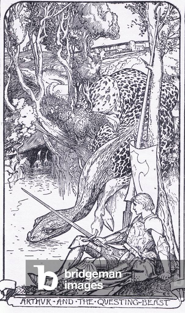 Arthur and the questing beast, illustration from The Book of Romance published by Longmans Green and Co, 1919 (litho)
