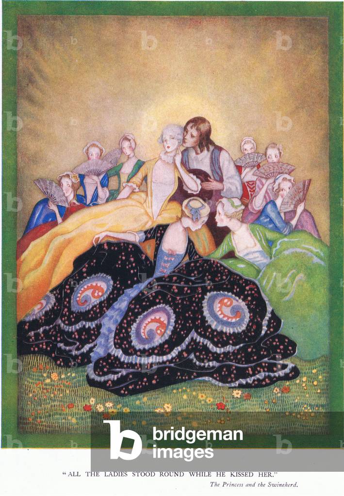 All the ladies stood round while he kissed her (The Princess and the Swineherd), 1940's (colour litho)