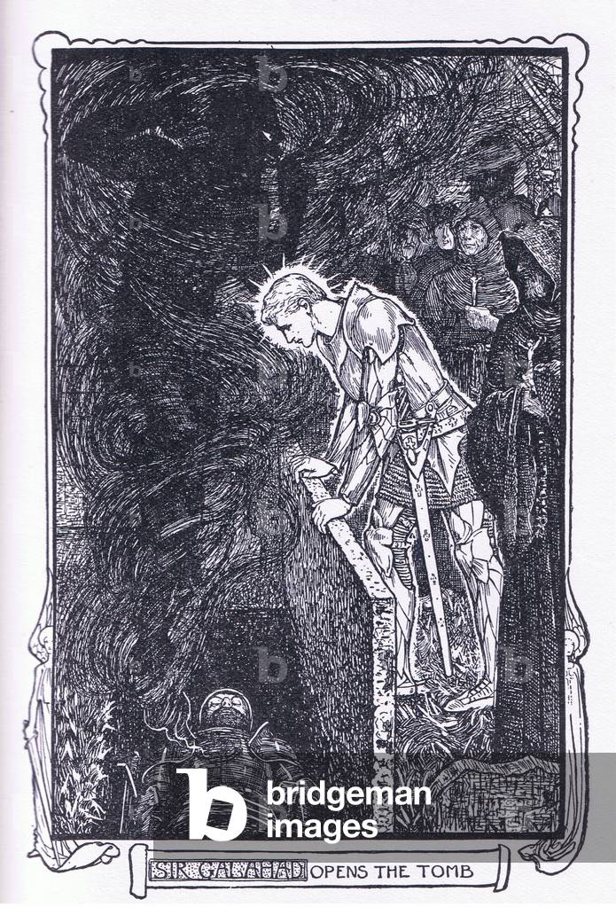 Sir Galahad opens the tomb, illustration from The Book of Romance published by Longmans Green and Co, 1919 (litho)