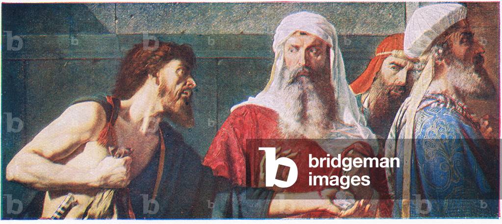 The remorse of Judas, illustration from My Magazine (Arthur Mee), c.1920-30 (colour litho)