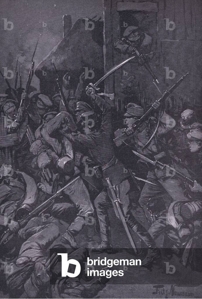 Austro-Hungarian army reserve forces on offensive at Briest-Litowski, from The Illustrated History of the World War 1914-1915 pub. by Union Berlagsefellfchaft, 1922 Vol. 3 (litho)