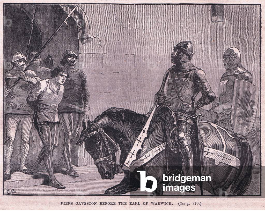 Pier Gaveston before the Earl of Warwick AD 1312 (litho)