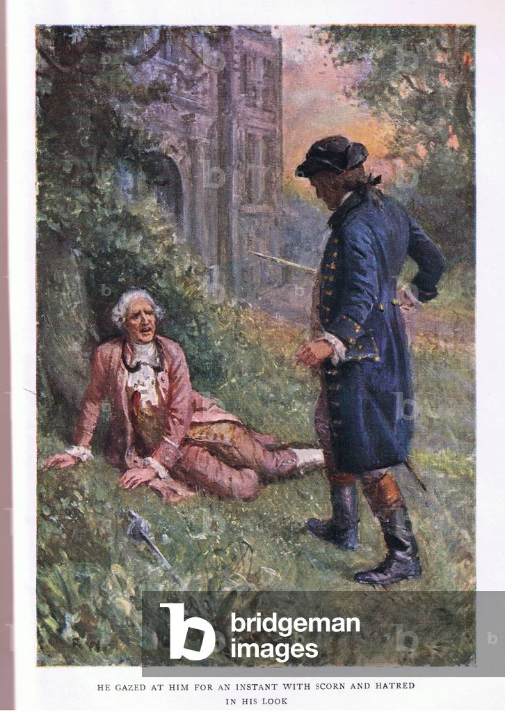 He gazed at him for an instant with scorn and hatred in his look (colour litho)