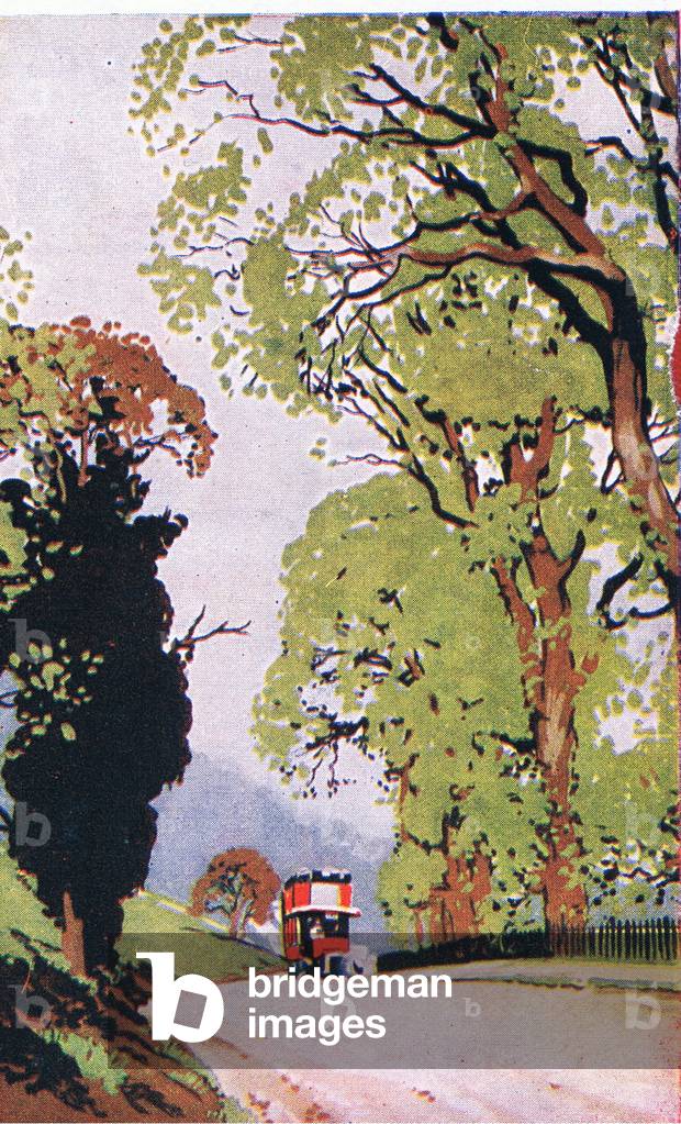 Under the Beeches of Boxhill (A colour ride from Charing Cross), from My Magazine, pub.1922 (colour litho)