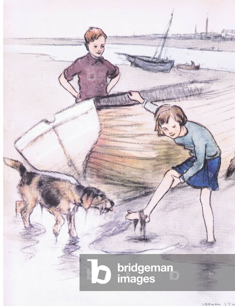 Vicky and Bill with Rosie, from Mudlarks published by Collins, 1940 (colour litho)