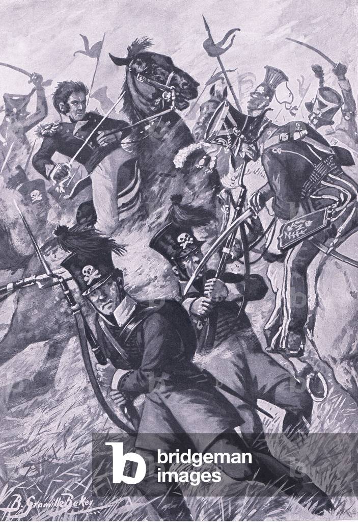 Death of the Duke of Brunswick at Quatre Bras 16th June 1815, illustration from 'British Battles on Land and Sea ', 1915 (litho)