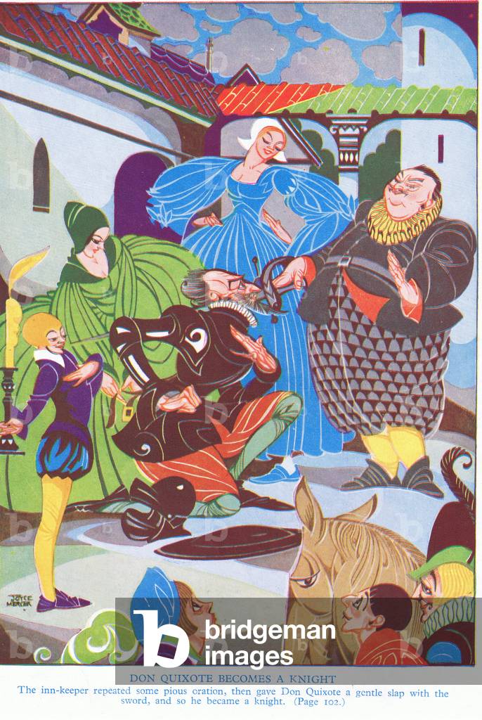 Don Quixote becomes a knight (colour)