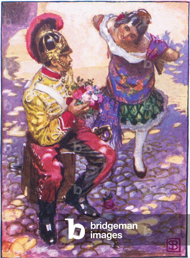 Carmen and Jose, illustration from Favourite Operas published by Thomas Nelson and Sons Ltd, c.1930 (colour litho)
