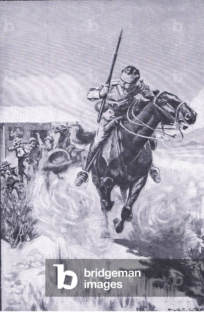 Escape of a scout, from After Pretoria: The Guerilla War published by Harmsworth Bros Limited, 1901 (litho)