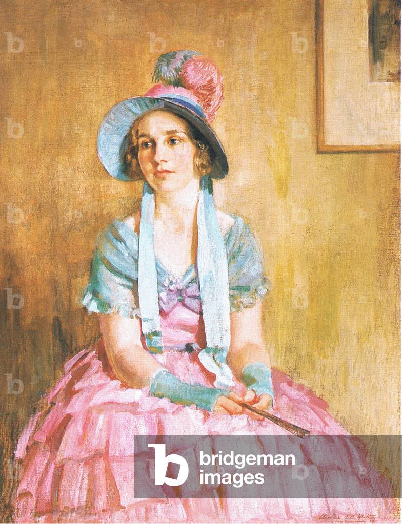 The pink dress, from from magazine or book source unknown (colour litho)