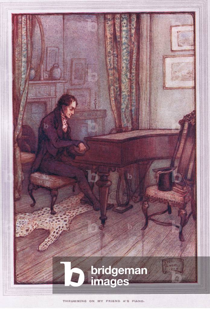 Thrumming on my friend A's piano  (colour litho)