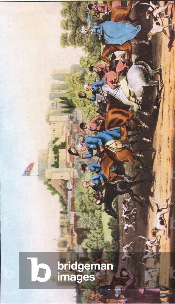 King George III returning from hunting at Windsor, illustration from The Sphere, 1953 (colour litho)