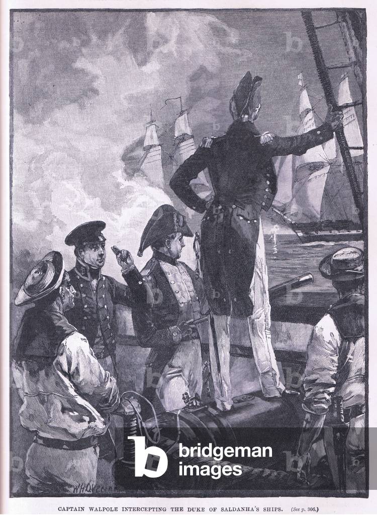 Captain Walpole intercepting the Duke of Saldanha's ships (litho)