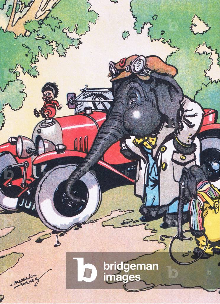 Pumping up the tyres, from Jolly Days in the Country published by Blackie & Son Ltd, 1949 (colour litho)