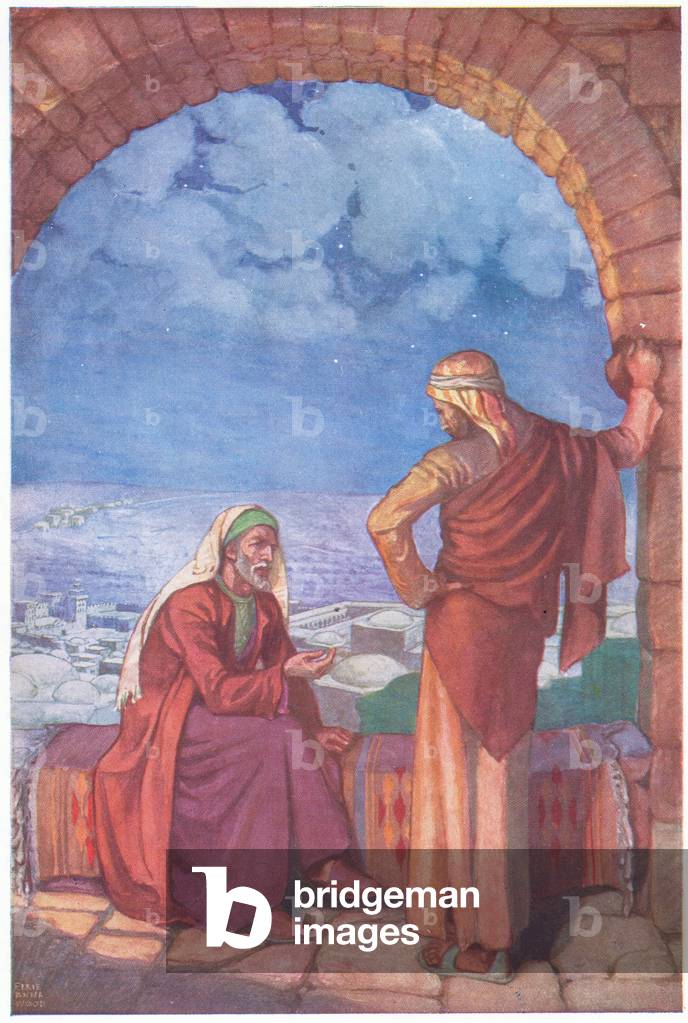 Nicodemus with our Lord,  (colour litho)