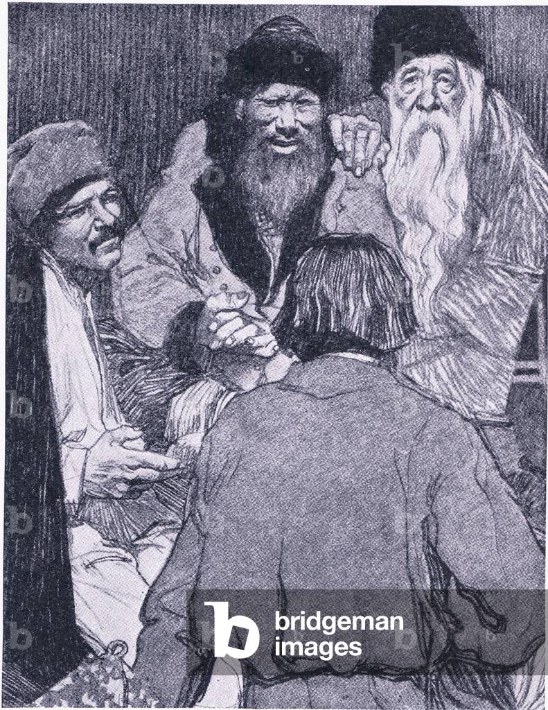 Pokhom negotiates to buy land from Basukirs, illustration from'The World's Library of Best Books', c.1940 (litho)