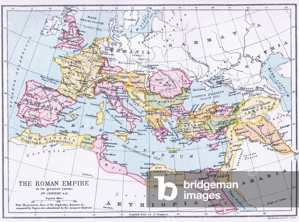 Map of the Roman Empire at it greatest extent, from The Gresham Publishing Company Ltd, 1920 (colour litho)