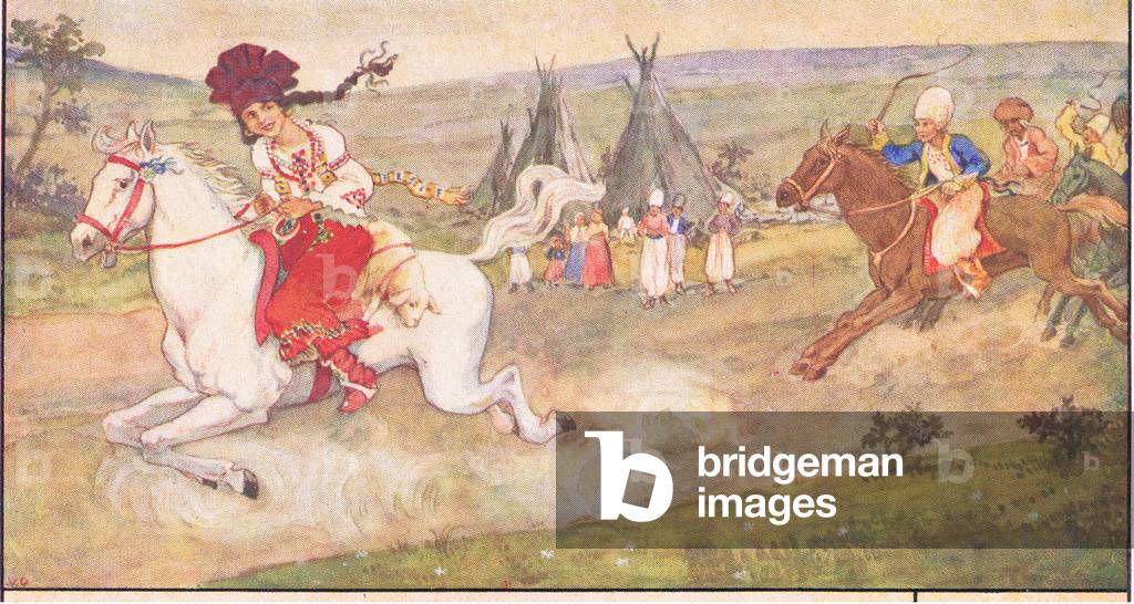 Exotic Marriage Costumes: A Central Asian marriage, from colour Liebig postcard (colour litho)