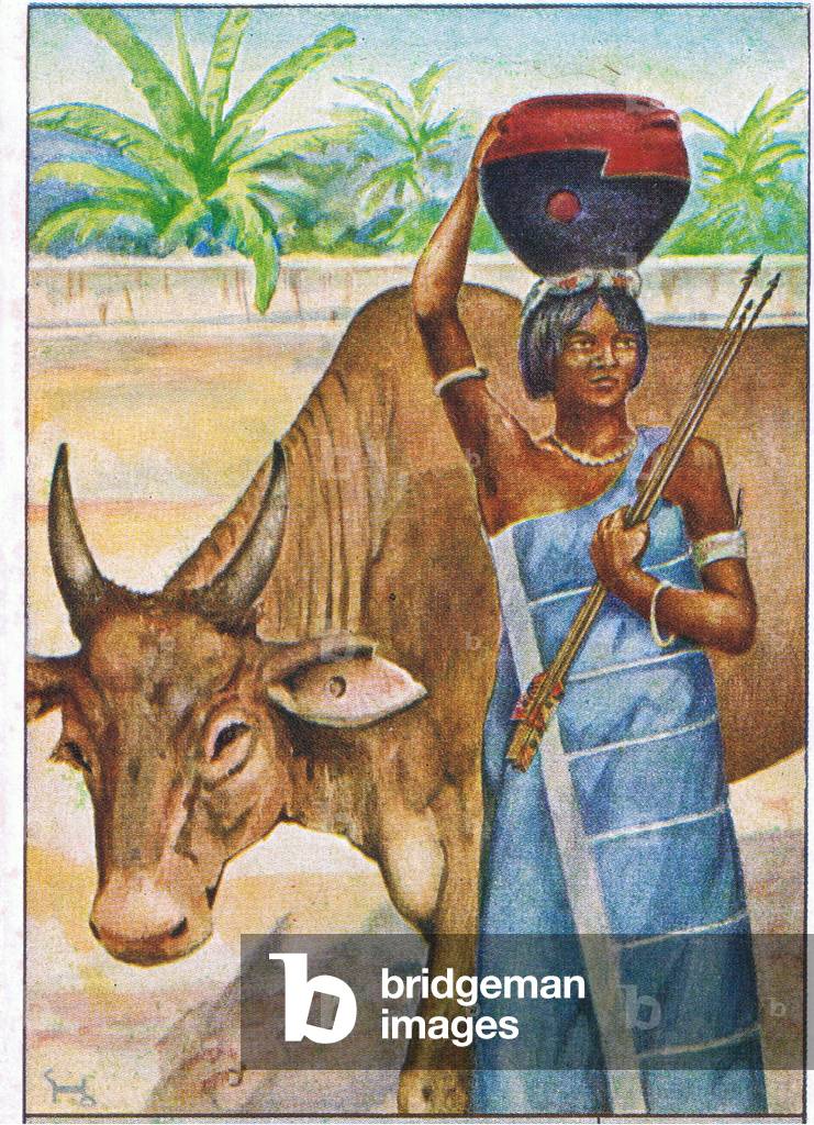 The Origins and evolution of writing: mark of ownership, from colour Liebig postcard (colour litho)