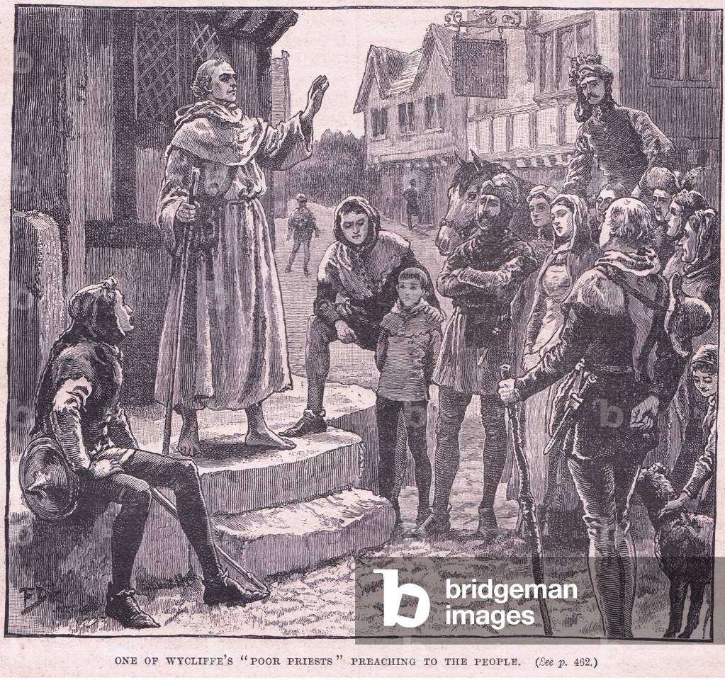 One of Wyecliffe's 'poor priests' preaching to the people (litho)