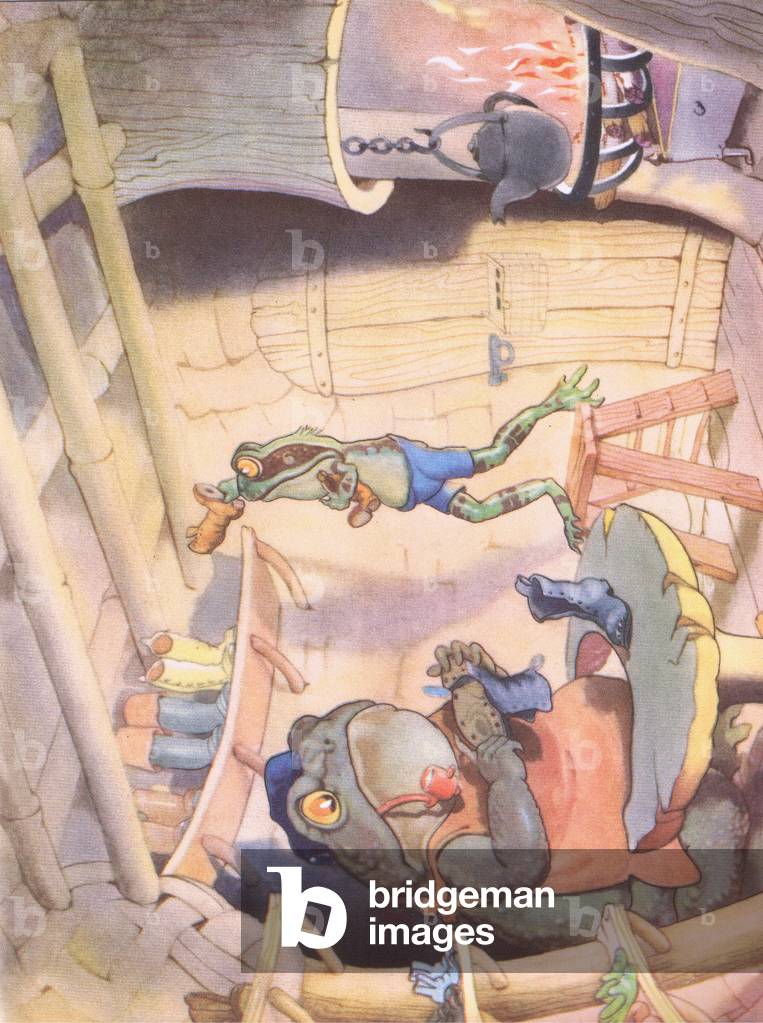 Mr Tubb stared at the feather, from Figgles Frog Sees Life published by Hutchinson, c.1942 (colour litho)