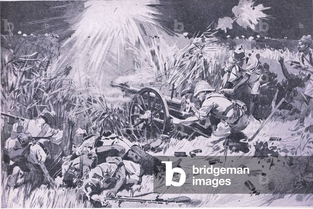 Nigerian artillery in action in the Cameroon (Mountain Hill Camp) (litho)