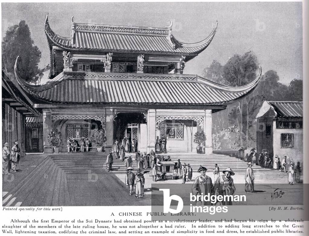 A Chinese Public Library, illustration from 'Hutchinsons History of the Nations', c.1910 (litho)